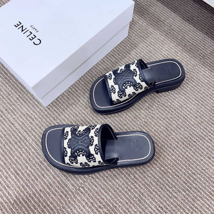 LEA TRIOMPHE PLATFORM SLIDES WOMEN VEGETABLE TANNED CALFSKIN BLACK/WHITE