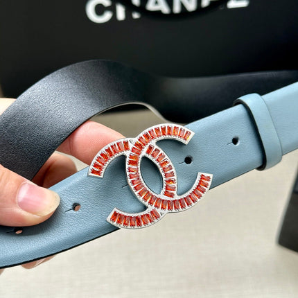 CHANEL 25S BELT 30 MM IN LIGHT STEEL BLUE CALFSKIN 616966
