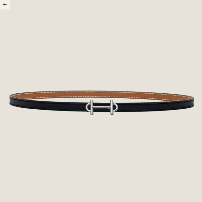 HM GAMMA BUCKLE & REVERSIBLE BRONZE BROWN AND BLACK LEATHER STRAP 13MM SILVER HARDWARE