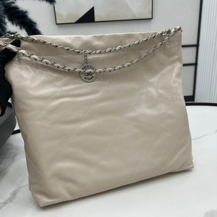 CC LARGE 42 HANDBAG IN BEIGE CREAM CALFSKIN SILVER HARDWARE