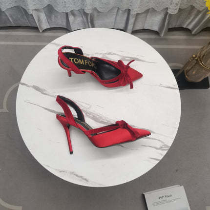 SLINGBACK PUMPS 10 CM IN CHERRY RED SILK AND SUEDE