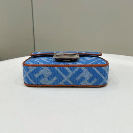 FENDI 19 BAGUETTE BAG IN LIGHT BLUE CANVAS WITH SILVER HARDWARE