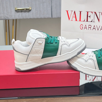 VALENTINO 25S GARAVANI OPEN SKATE SNEAKERS IN WHITE MIX GREEN LAMBSKIN STYLE 13