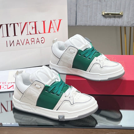 VALENTINO 25S GARAVANI OPEN SKATE SNEAKERS IN WHITE MIX GREEN LAMBSKIN STYLE 13