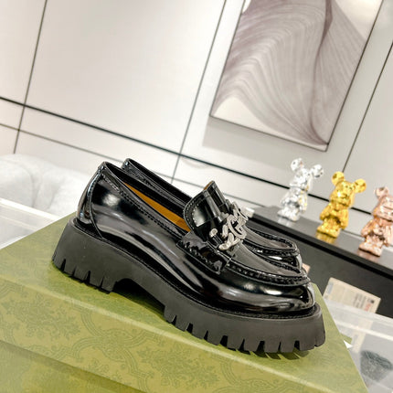 GG LOAFER WITH GG CHAINS GLOSSY BLACK CALFSKIN