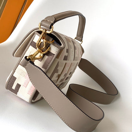 Fend Baguette White Brown and Multicolour Canvas Bag 27 with FF Embroidery Ghw
