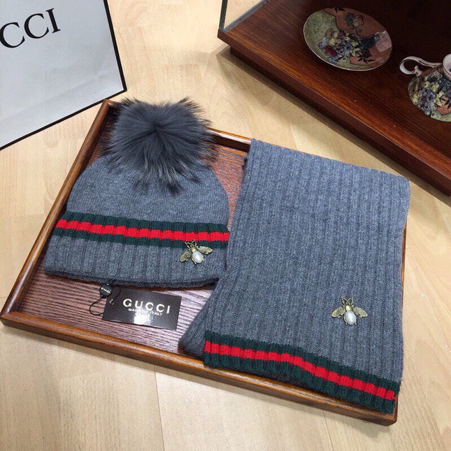 SET SCARF AND HAT IN SHARK GRAY WOOL AND CASHMERE 945024