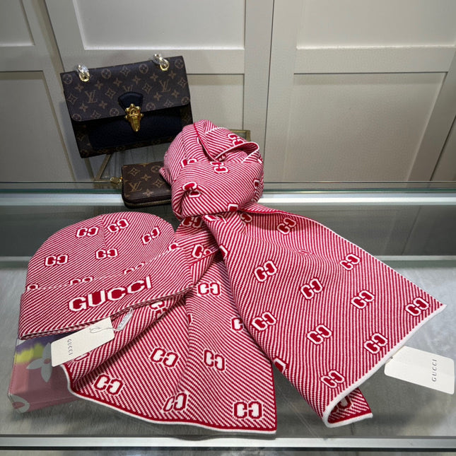 SET SCARF AND HAT IN PUNCH PINK MIX WHITE WOOL AND CASHMERE 946332