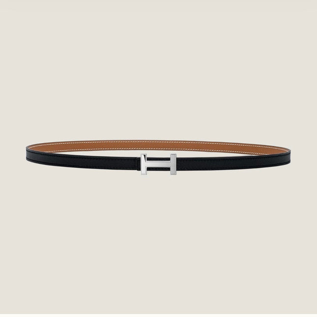 HM FOCUS BUCKLE & REVERSIBLE TAWNY BROWN AND BLACK LEATHER STRAP 13MM SILVER HARDWARE
