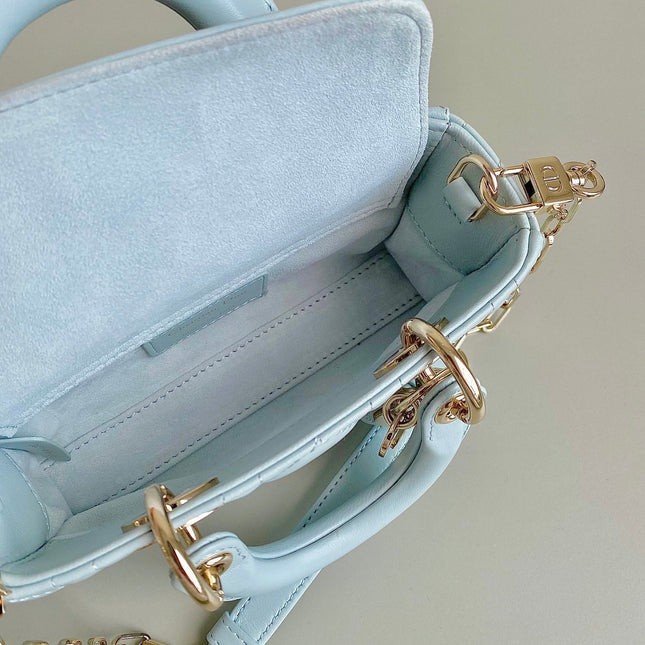 MINI D-JOY BAG 17 IN LIGHT BLUE LAMBSKIN