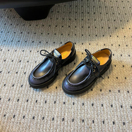 MIUMIU 26S LACED FUME SHOES IN BLACK CALFSKIN