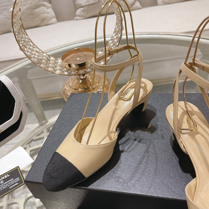 high slingbacks beige black lambskin grosgrain