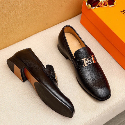 HM GOLD H-BUCKLE LOAFER BLACK GRAINED CALFSKIN