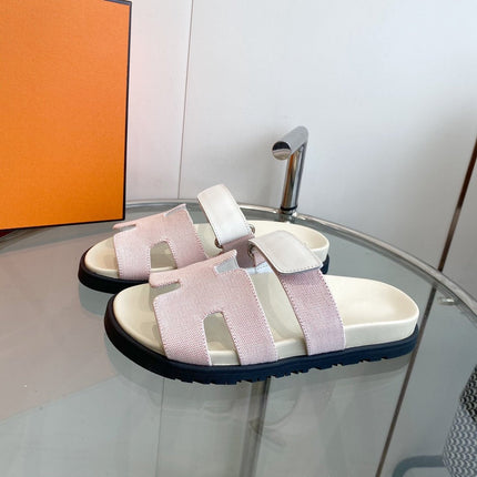 Chypre Canvas Sandal White Pink Leather