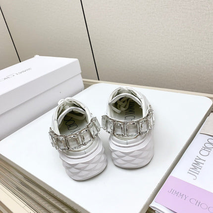 JIMMY CHOO 26S CRYSTAL-STRAP SNEAKERS IN WHITE CALFSKIN