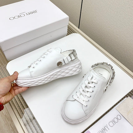 JIMMY CHOO 26S CRYSTAL-STRAP SNEAKERS IN WHITE CALFSKIN