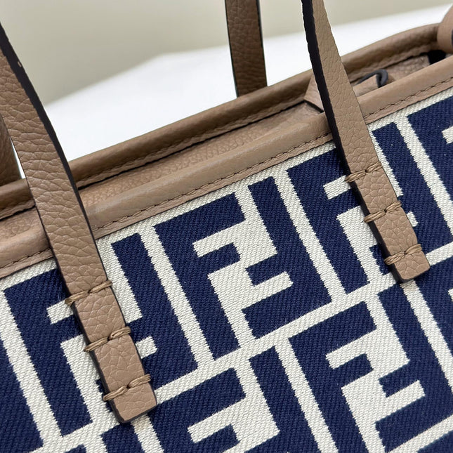 MINI ROLL BAG 15 MIDNIGHT BLUE MIX WHITE FF JACQUARD FABRIC