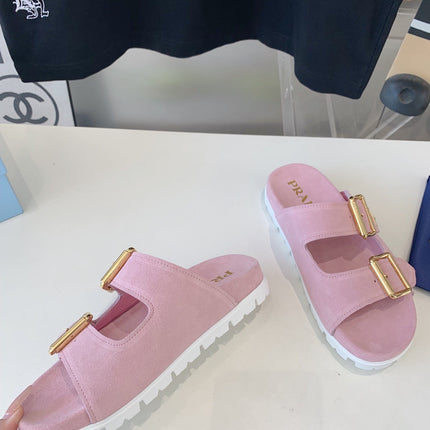 PRA STRAP SLIDES SANDALS PASTEL PINK SUEDE