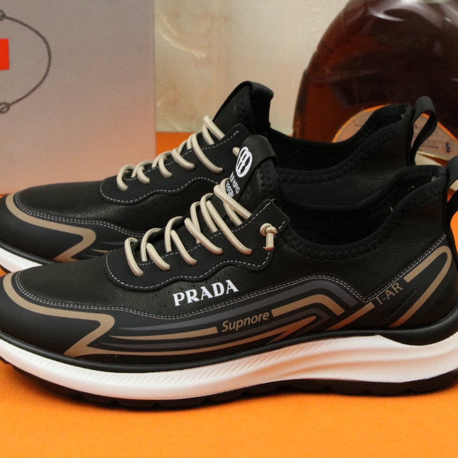 PRA SNEAKER IN BLACK MIX GOLD CALFSKIN AND BREATHABLE MESH