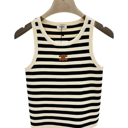 Celin Black Beige Stripe Tank Top