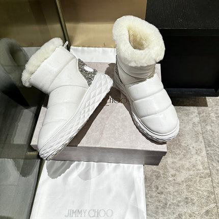 JIMMY CHOO 26S ANKLE SNOW BOOTS IN WHITE LEATHER