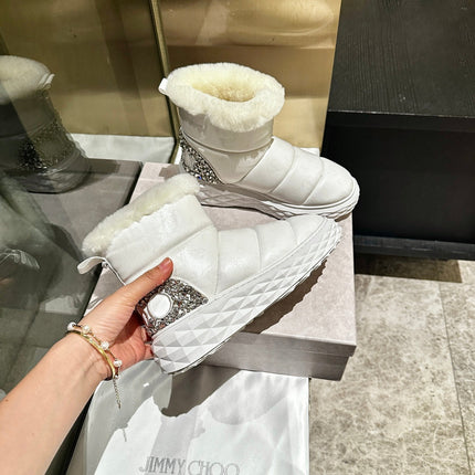 JIMMY CHOO 26S ANKLE SNOW BOOTS IN WHITE LEATHER