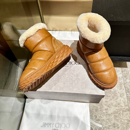 JIMMY CHOO 26S ANKLE SNOW BOOTS IN CAMEL LEATHER