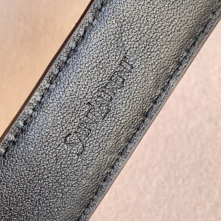 YSL 25S BELT 24 MM IN DARK BROWN EMBOSSED CALFSKIN 529686