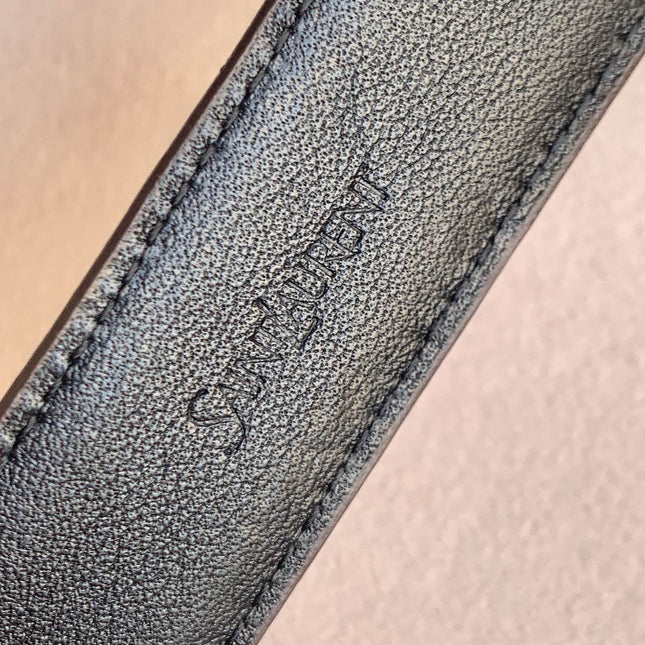 YSL 25S BELT 24 MM IN DARK BROWN EMBOSSED CALFSKIN 529686