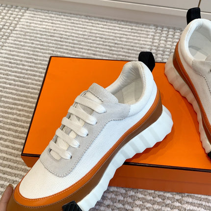 BOUNCING SNEAKER IN WHITE GRAPHIC MESH AND BRONZE BROWN CALFSKIN