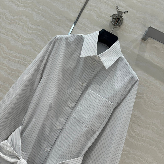 Loewe Pinstriped Shirt Dress White Cotton