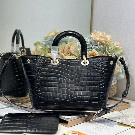 DIOR 26S TOUJOURS BAG 28 IN BLACK CROCODILE LEATHER