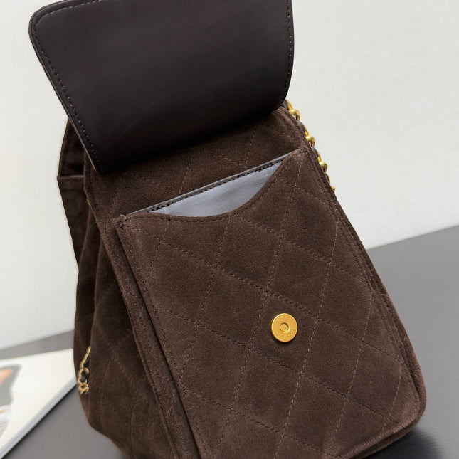 CHANEL 25S HOBO BAG 40 CM IN DARK BROWN SUEDE WITH GOLD HARDWARE