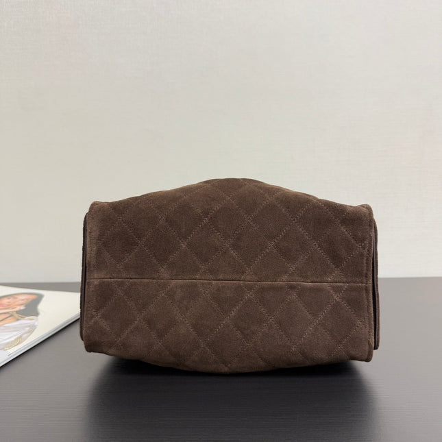 CHANEL 25S HOBO BAG 40 CM IN DARK BROWN SUEDE WITH GOLD HARDWARE