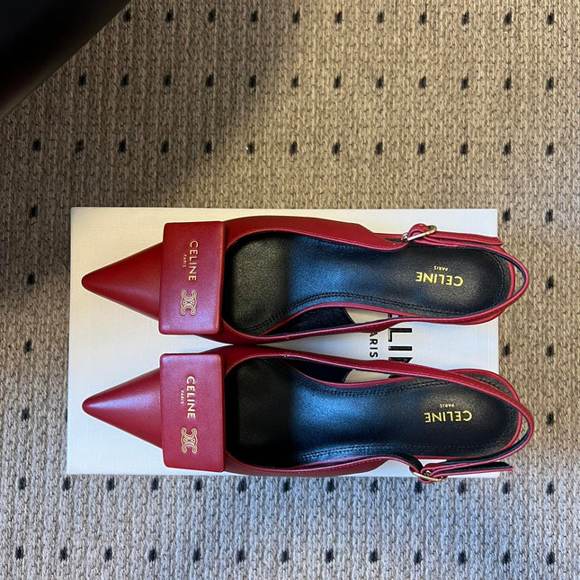 CELINE 26S HIGH-HEEL SLINGBACK 45 MM IN DARK RED CALFSKIN