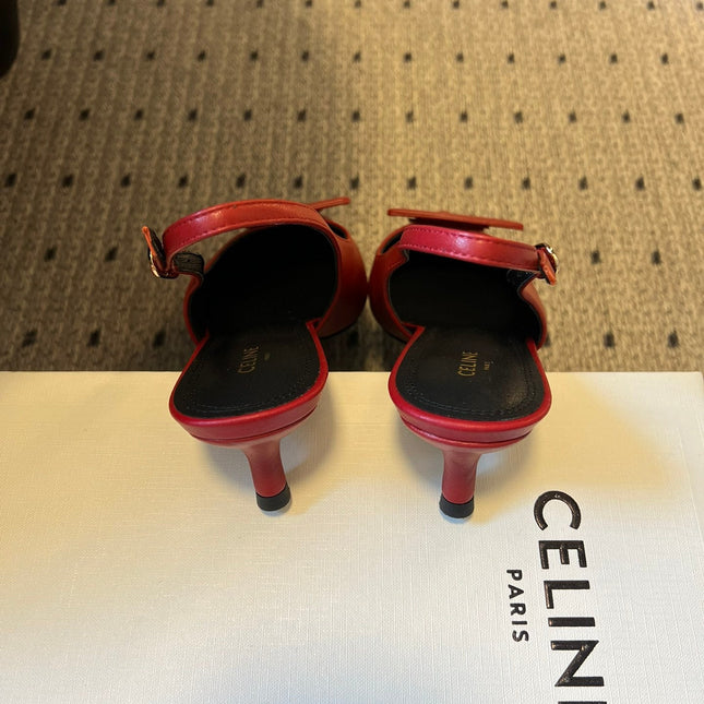 CELINE 26S HIGH-HEEL SLINGBACK 45 MM IN DARK RED CALFSKIN
