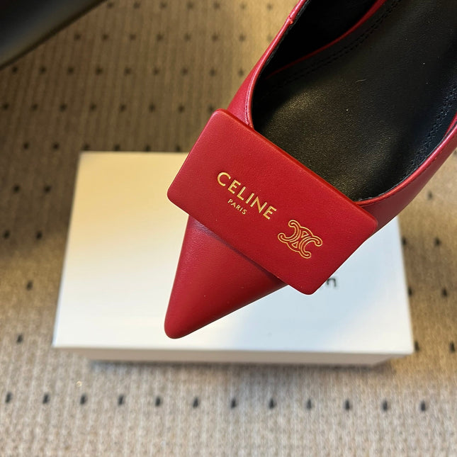 CELINE 26S HIGH-HEEL SLINGBACK 45 MM IN DARK RED CALFSKIN