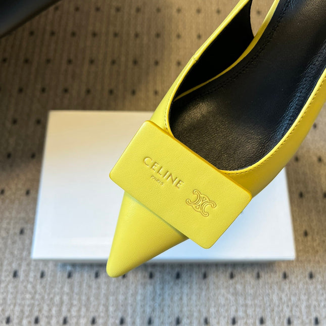 CELINE 26S HIGH-HEEL SLINGBACK 55 MM IN YELLOW CALFSKIN