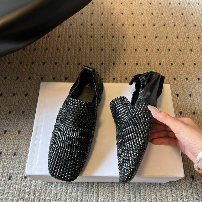 CELINE 26S LOAFERS IN BLACK WOVEN LAMBSKIN