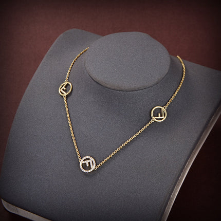 F LOGO 3 MOTIF GOLD DIAMOND NECKLACE