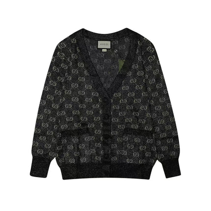 GG Cardigan V-Neck Monogram Black Jacquard