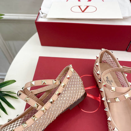 BALLET FLATS ROCKSTUD MESH WITH CRYSTALS IN ROSE CANNELLE