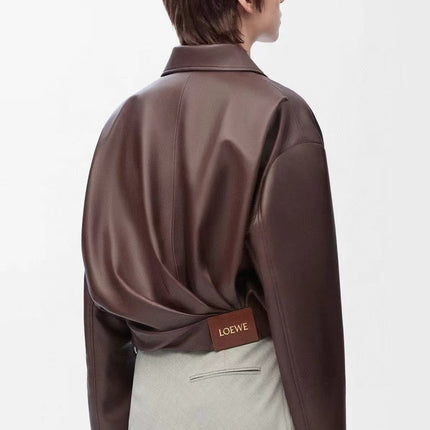 LOEWE Draped Jacket Brown Nappa Lambskin