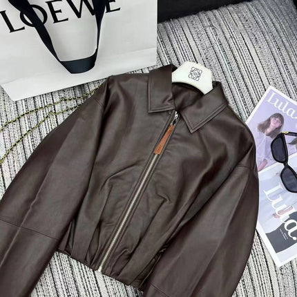 LOEWE Draped Jacket Brown Nappa Lambskin
