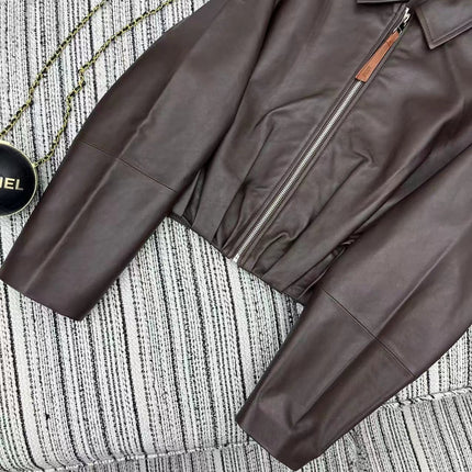 LOEWE Draped Jacket Brown Nappa Lambskin