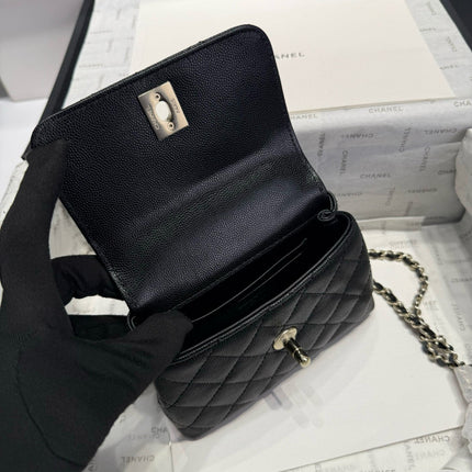 MINI FLAP BAG 14 IN BLACK GRAINED CALFSKIN GOLD HARDWARE