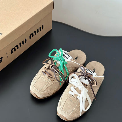 MIUxNEW 530 MULES SNEAKER IN BROWN ECRU SUEDE