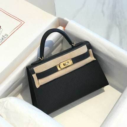 HM KELLY MINI 19 BLACK EPSOM CALFSKIN GOLD HARDWARE
