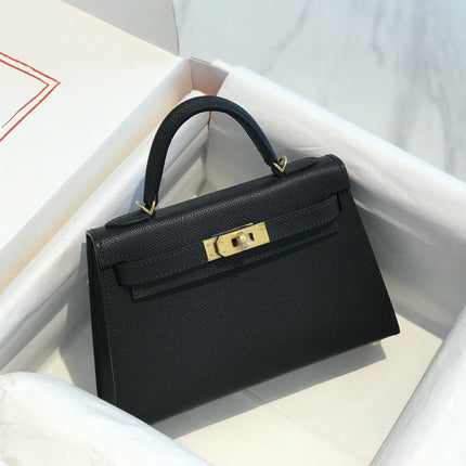 HM KELLY MINI 19 BLACK EPSOM CALFSKIN GOLD HARDWARE