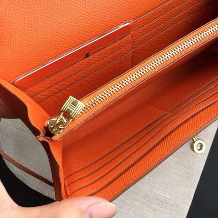 HM KELLY WALLET 20.5 ORANGE CALFSKIN